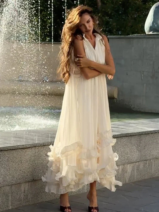 Stunning Shiny Ruffles Lace Up Mini Dress Chic Loose Hollow Out A-line Pleated Vestidos Lady Summer Party Gowns 2026 Spring New