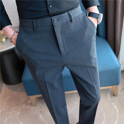 2026 Spring Summer New Men's Casual Pants Luxury Slim Fit Solid Color Fashion Business Suit Pants Formal Office Social Trousers