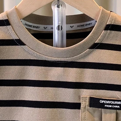 0-5 Years Old Boys' Summer Outfit Set Summer Short-Sleeved Shorts New Children's Striped Baby Two-Piece Set