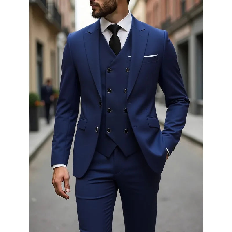 Four Seasons Wedding Groom Suit Big Size Business Formal Slim Fit Korean Style Three Piece Set Mens Tuxedo