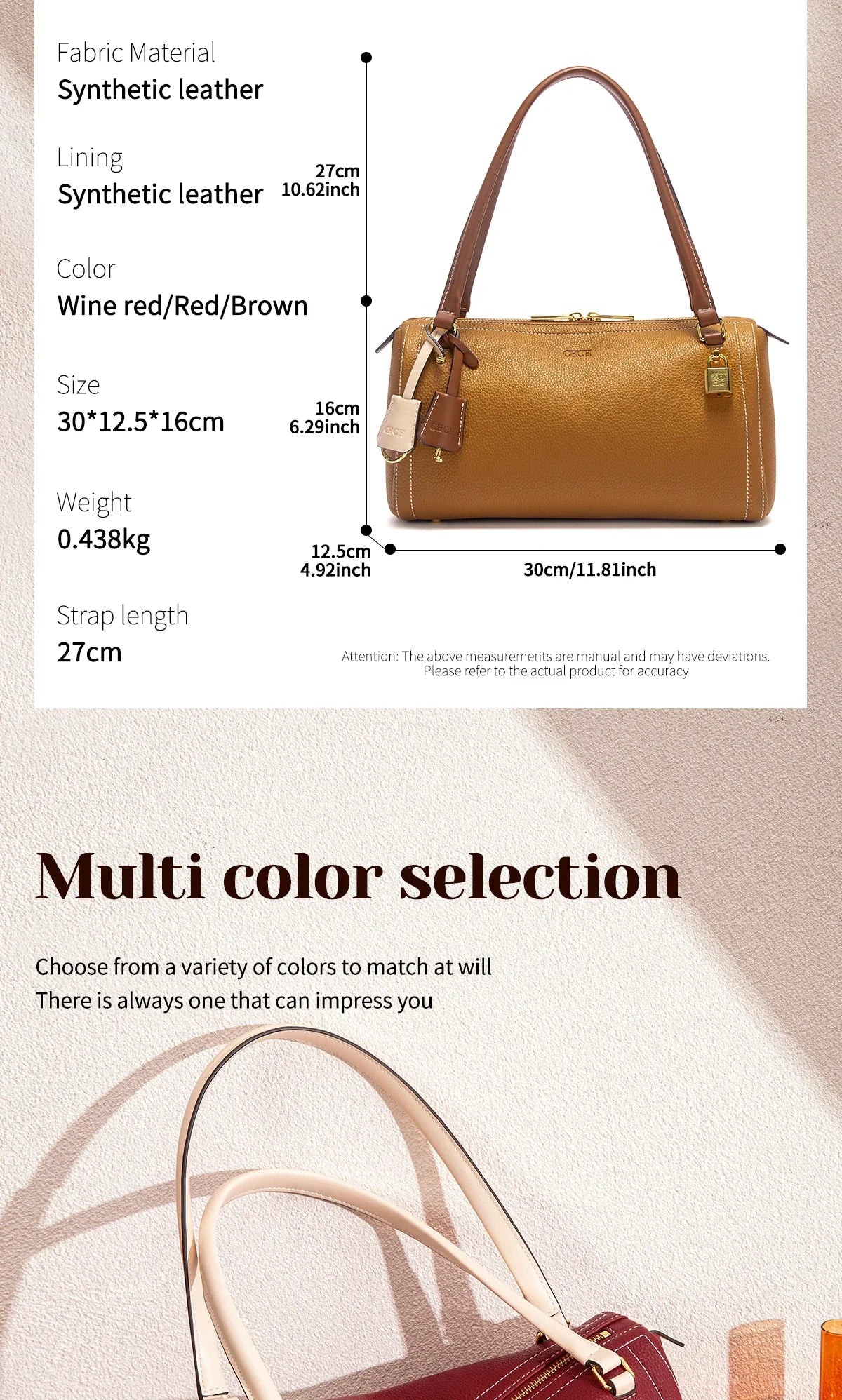 Autumn/Winter New Collection Simple Large Capacity Brown Shoulder Bag Texture Handbag Fashionable Women's Boston Bag