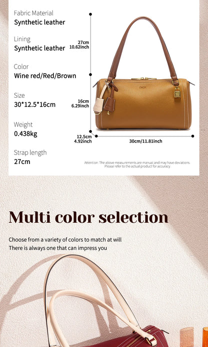 Autumn/Winter New Collection Simple Large Capacity Brown Shoulder Bag Texture Handbag Fashionable Women's Boston Bag