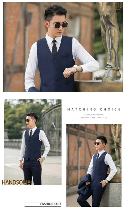 Small Size Men Vest Checkered Elastic Black Single Breasted Black Waistcoat For Host Groom Groomsmen Blue Suit Vest for Men