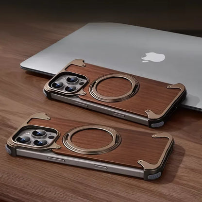 Natural Wood for iPhone 17 16 15 Pro Max Case Frameless with MagSafe Phone Stand Shockproof Protective iPhone 14 Pro Cover