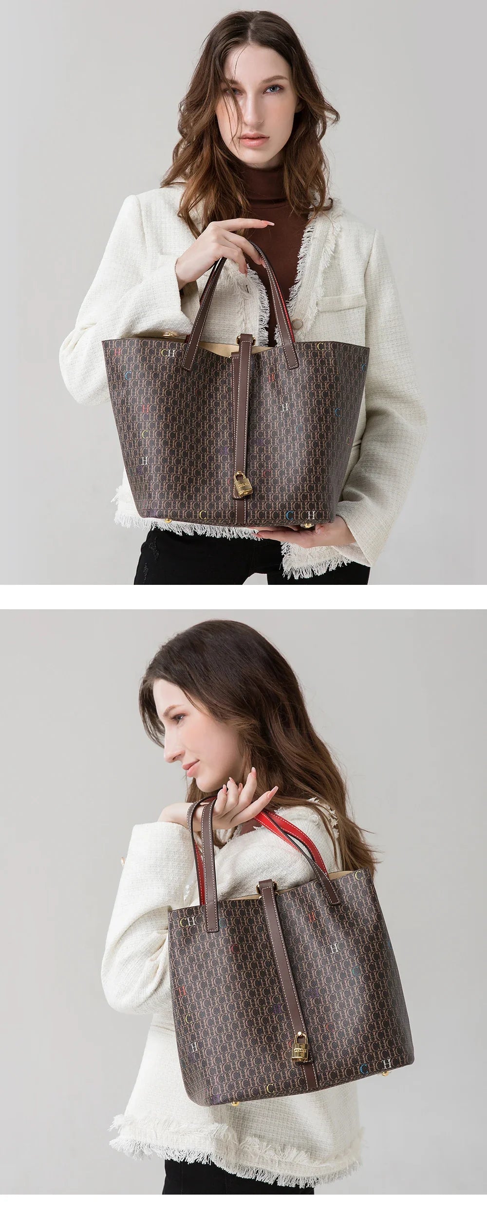 Retro Classic Style Exquisite Workmanship Letters Printing Ladies Multifunctional Handbag Large Capacity Women's Handbag