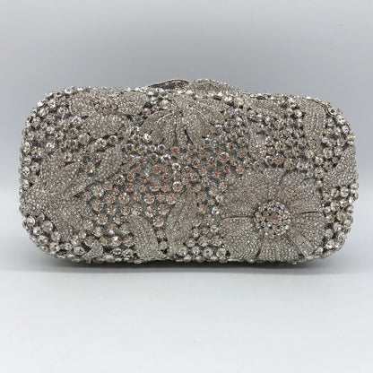 Chinese Manufacturer Flower Shape Surface Diamond-Studded Metal Material Evening Bag for Women