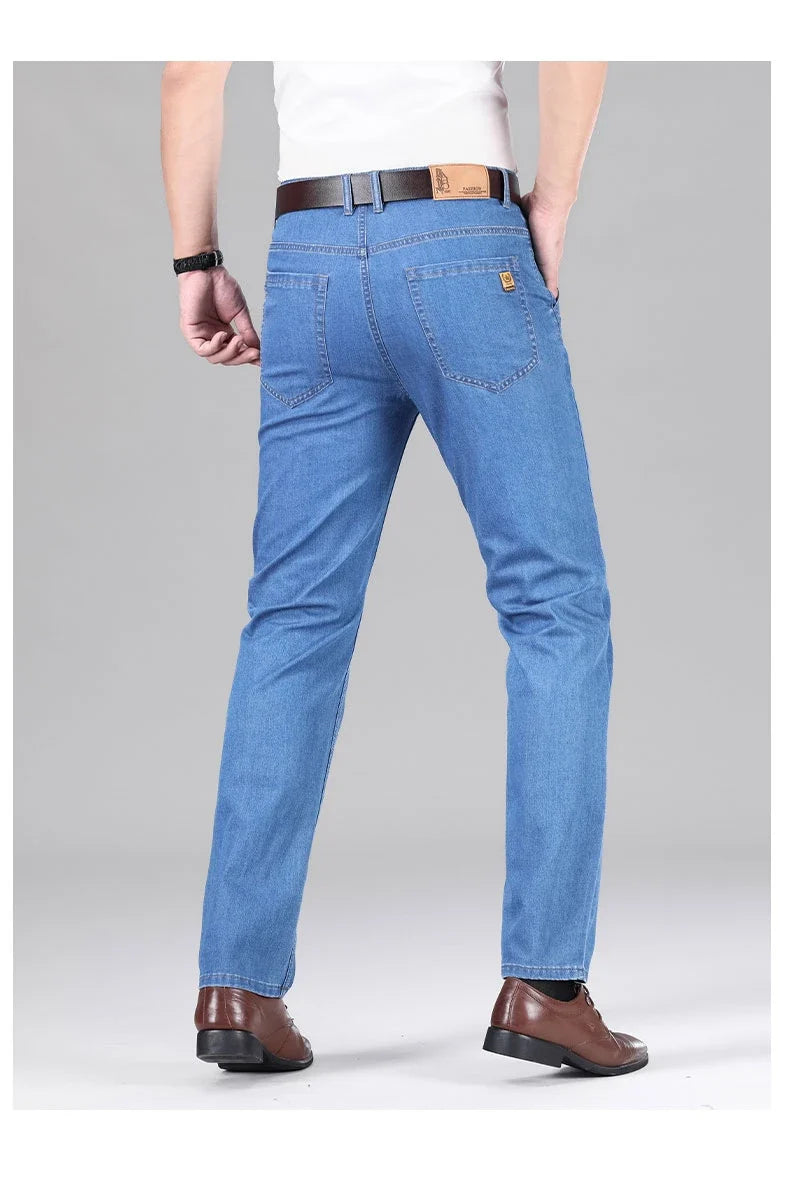 New Lyocell Fabric Jeans Men Summer Thin Business Straight Leg Loose Trousers Men's Casual Long Pants Large Size