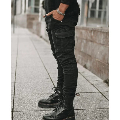 Man Business Casual Cargo Jeans Male Stylish Tide Brand Stretch Pants Spring Summer Grey Brand New Fit Straight Lightweight