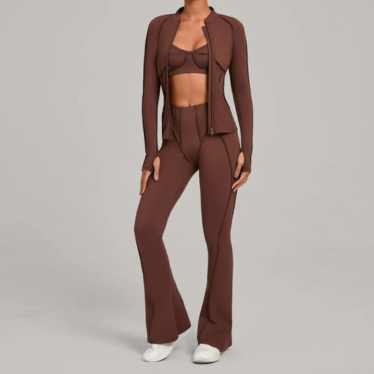 Gym Casual Yoga Set for Women Outdoor Running Fitness Outfit Autumn Winter Tight Sports Three-Piece Set Zipper Coat+bras+pants