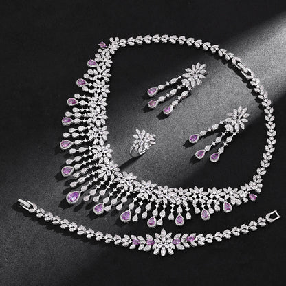 2024 Hot Sale 4 Pieces Super Luxury Cubic Zirconia Bridal Jewelry Set Nigeria Dubai Jewelry Set Bridal Accessories