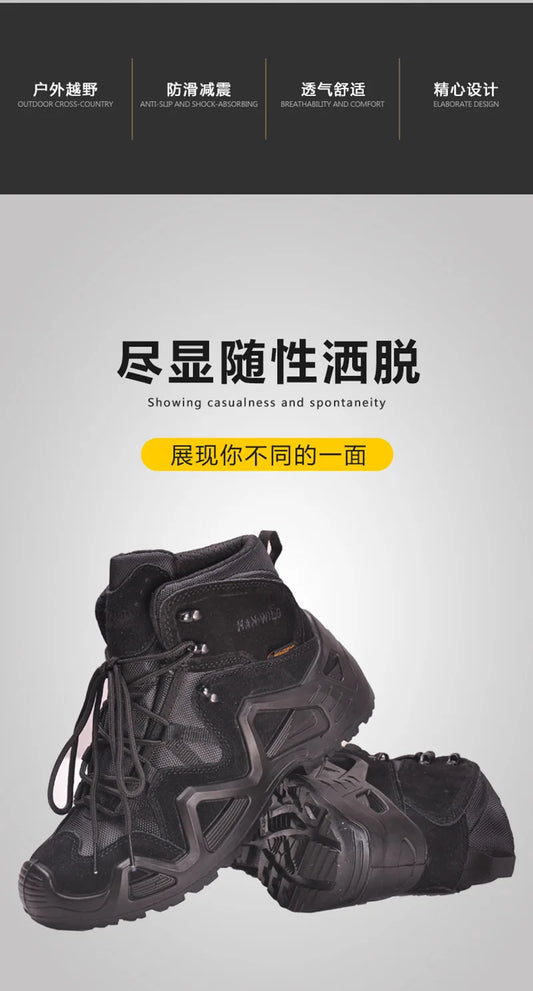 Men's Mid-top Combat Boots Men Outdoor Shock Absorbing Tactical Safety Shoes Waterproof Breathable Desert Boots
