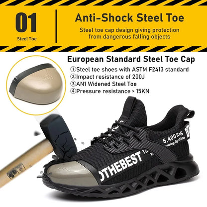 Steel Toe Safety Shoes for Men Women Lightweight Work Sneakers Puncture Proof Work Shoes Unisex Coustruction Safety Work Boots