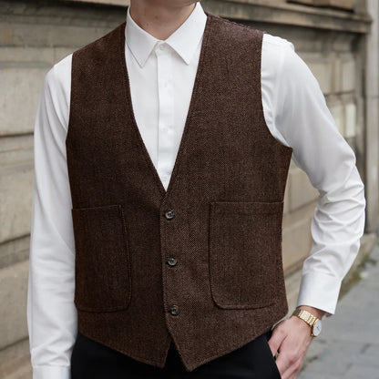 Men Vest Gray Herringbone V Neck Single Button Waistcoat For Wedding Prom Business Casual Formal Daily Office Work Men Suit Vest