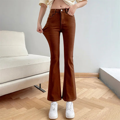 Women Fashion Flare Jeans Winter Streetwear Y2K Straight Pants Ankle Length Denim Jeans Girls Party Casual Retro Blue Trousers