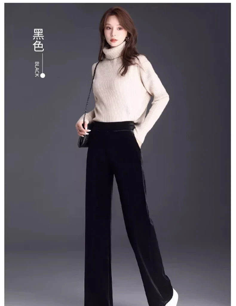 Women's pants with many reviews flared pants ice silk pants wide leg pants, high waisted blue loose straight leg pants 6XL