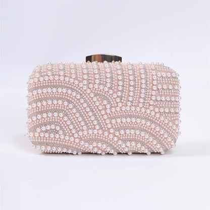 Ladies Pearl Elegant Evening Bag Fashionable Stylish Beading Wedding Dinner Party Banquet Dress Clutch Bag with Long Chain Purse