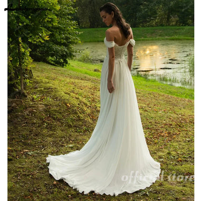 Chiffon Beach Wedding Dresses 2026 New Split Side Strapless Garden Bridal Gowns Lace Up Back Customized