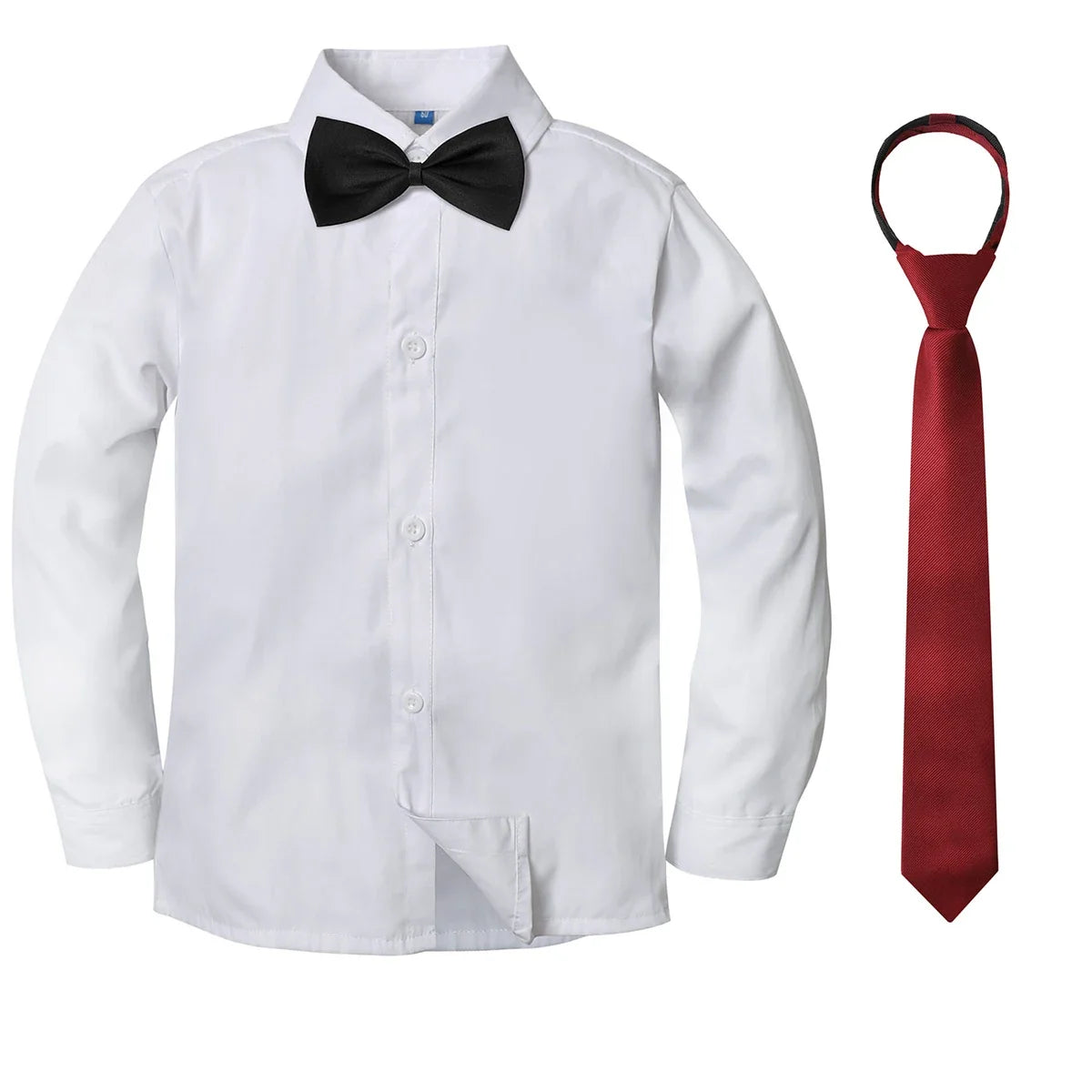 Boys Dress Shirt Kids School Uniform Long Sleeve with Bowtie Formal Gentleman Gift Perform Ceremony Clothes White 6 to 14 years