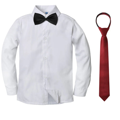 Boys Dress Shirt Kids School Uniform Long Sleeve with Bowtie Formal Gentleman Gift Perform Ceremony Clothes White 6 to 14 years