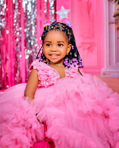 Luxury Pink Kids Birthday Dresses Beading Ruffles Flower Girl Dresses for Wedding Baby Girls Prom for Photoshoot
