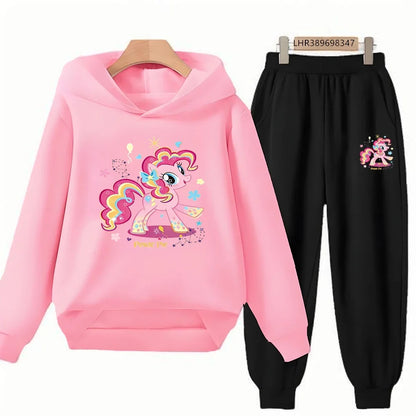 Unicorn Pony Hoodie Kids 3-12 Years Boys Girls Red Casual Tops+Pants Sets Children Long Sleeves Autumn Fashion Clothes