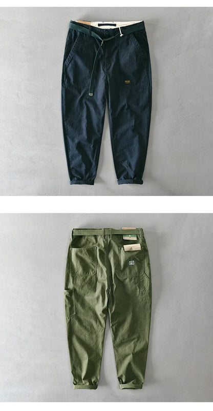 100 Cotton Men's Cropped Pants Trendy Straight Fit Cargo Trouser Male Ankle Length Korean Style Jappan Vintage Y2K Casual Khaki