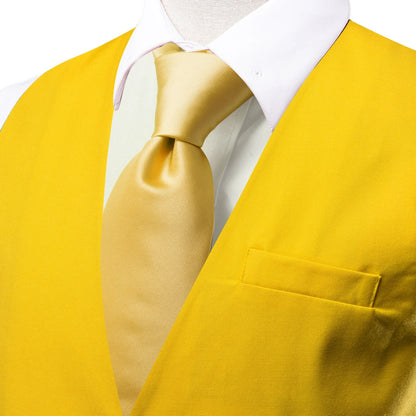 New Light Yellow Men Vest Wedding Solid Waistcoat Neck Tie Hanky Cufflinks Set for Male Suit Business Party Designer Gifts