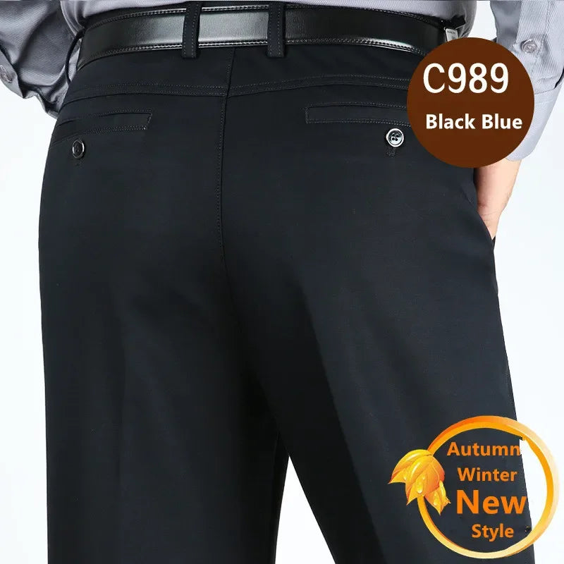 Suit Pants Men Formal Dress Trousers Autumn Elastic Office Plus Size 42 40 Business Thick Straight High Waist Male White Clothes