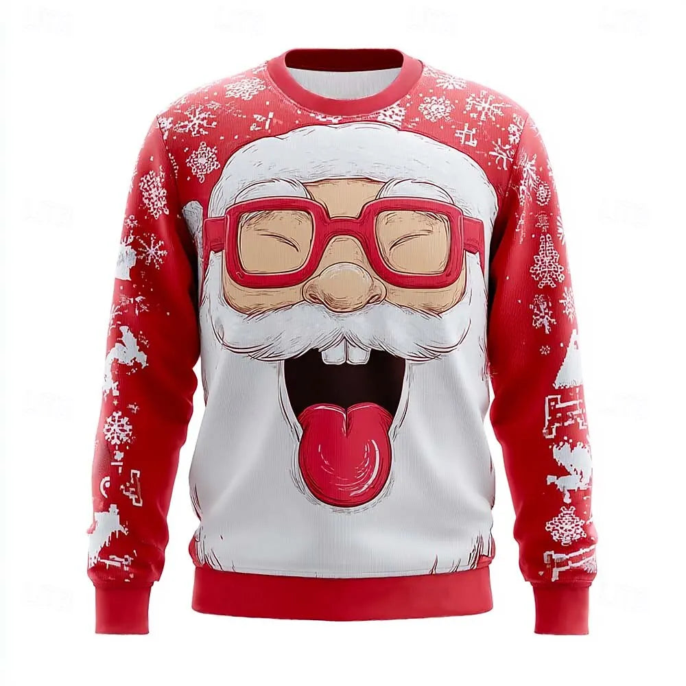 Christmas-themed Men's Santa Claus Print Casual Crewneck Sweatshirt Holiday Vacation Party Long-Sleeve Top All-Season Pullover