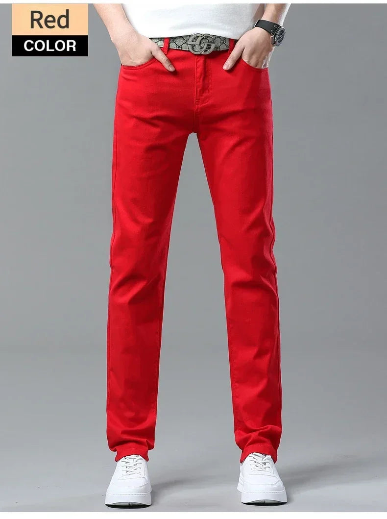 98% Cotton 4 Colors Stretchy Jeans Men's Mid-waist Straight Pencil Denim Trousers Brand Clothing Personality Fashion Male Pants