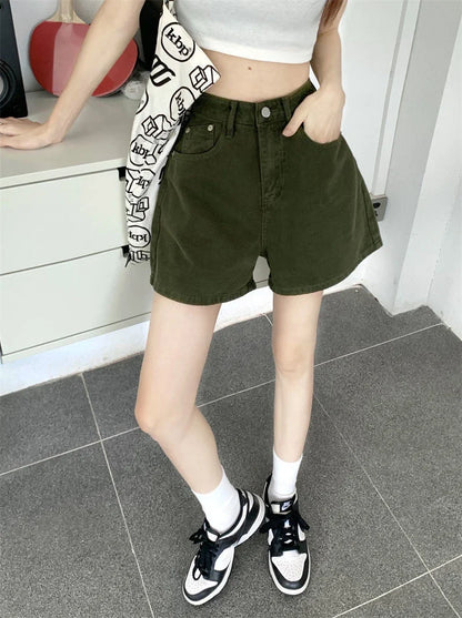 Wide Short Jean Pants Woman With Waist Pocket Denim Shorts for Women Korean Style Youthful Cheap Harajuku Fashion Outfits Jorts