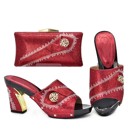 Italian Matching Shoes and Bag Set Decorated with Rhinestone African Shoes and Bag Set for Wedding High Quality Shoes Bag