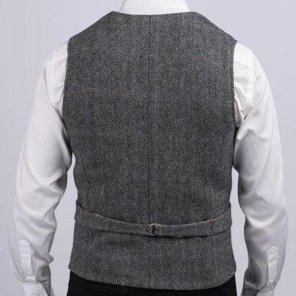 Men Vest Gray Herringbone With Lapel Pocket Single Button Waistcoat For Wedding Party Business Work Daily Casual Men Suit Vest