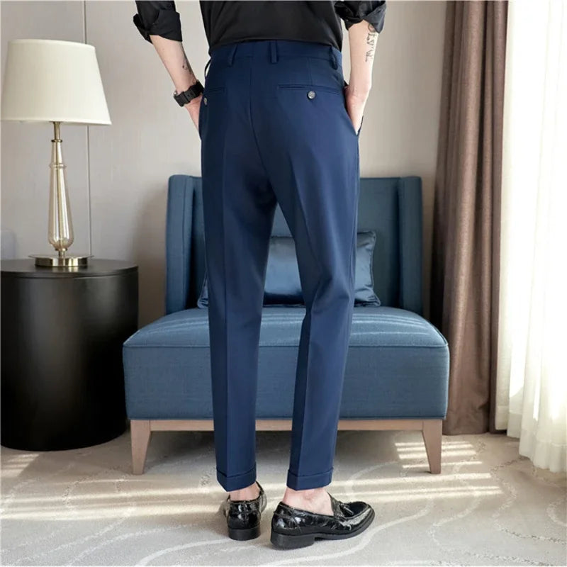 2024 New Men's Slim Fit Tapered Dress Pants Apricot Pearlescent Texture Business Casual Suit Trousers Spring Clothes