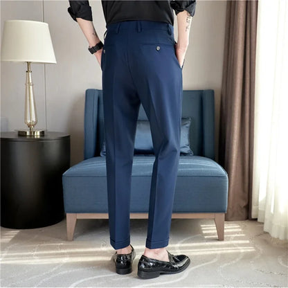 2024 New Men's Slim Fit Tapered Dress Pants Apricot Pearlescent Texture Business Casual Suit Trousers Spring Clothes