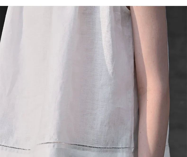 100% Linen Halter Tops Women 2026 Summer New Round Neck Sleeveless Tank Top French Office Ladies Loose Camisoles