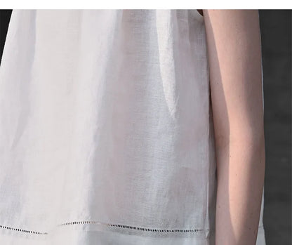 100% Linen Halter Tops Women 2026 Summer New Round Neck Sleeveless Tank Top French Office Ladies Loose Camisoles