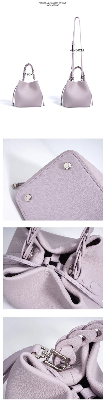 2026 New Genuine Leather Bucket Bag Summer Crossbody Shoulder Women's Tote Versatile Hobo  Handbag Spacious Casual Fashion