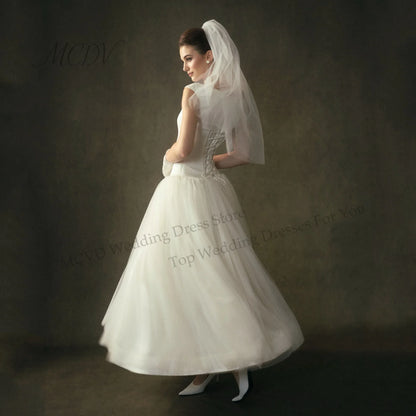 Elegant Satin Wedding Dresses 2026 Scoop Neck Cap Sleeve Bridal Midi Dress A-Line Lace Up casamento civil vestido Customized