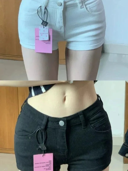 Women Korean American Style Low Waist Skinny Denim Shorts Y2K Slim Fit Streetwear Casual Summer Hot Pants
