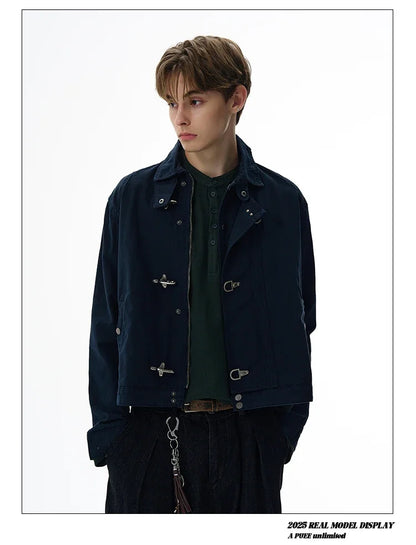 Harajuku Retro Black Gothic High Street Airplane Buckle Jacket for Men and Women Korean Fashion Y2k American Retro Casual Jacket