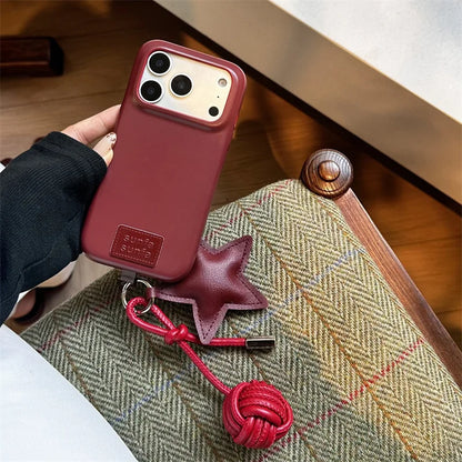 Fashion Leather Phone Case For iPhone 17 Pro 15 14 16 Pro Max Cover with Star Pendant Cute Protective Cases For Apple 17Pro Capa