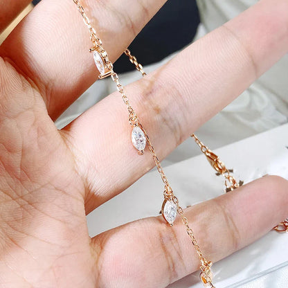 Certified 3*6mm Marquise Cut Moissanite Necklace 9 Gems Pendant Girls Gift Lab Diamond Chain 100% Real Pure 925 Silver