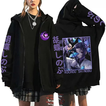 Demon Slayer Men's and Women's Zipper Coat Hoodie Sweater Long-sleeved Jacket Kochō Shinobu Japan Anime Spring and Autumn Top