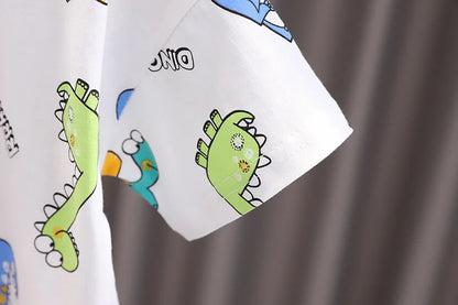 Summer Toddler Clothes Suit Full Print Dinosaur Pattern Short Sleeved Tshirt&shorts Set For Outdwear Tracksuit Boys Clothes Suit