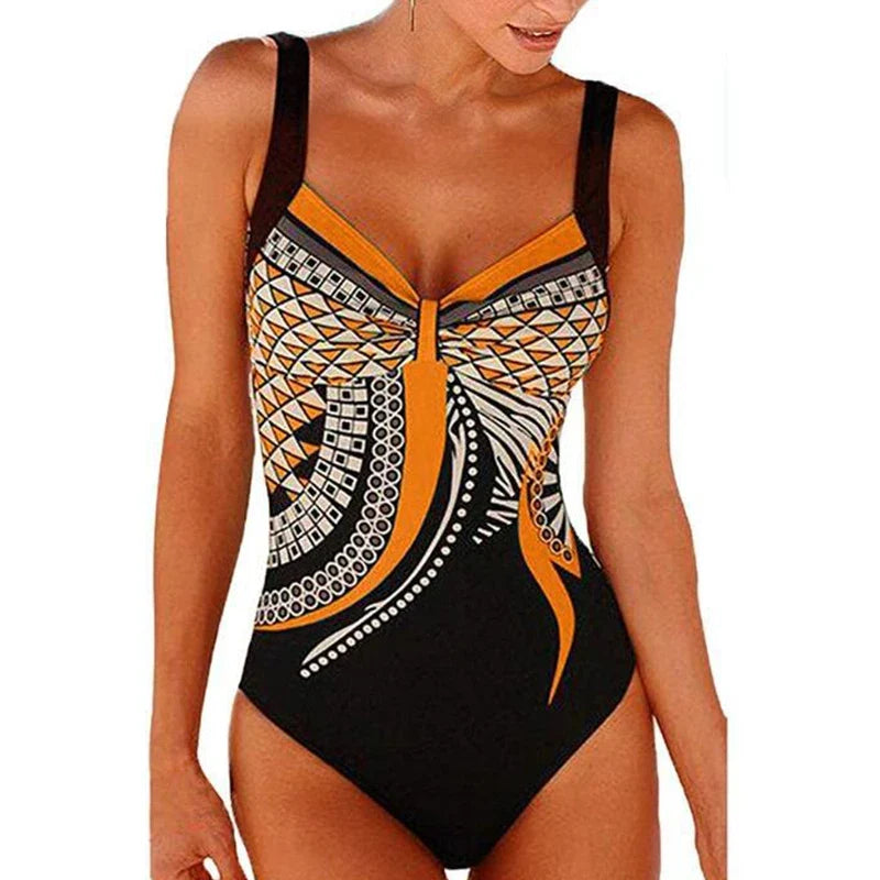 2024 Vintage One Piece Swimsuit Women Swimwear Tummy Control Monokini Sexy Bodysuit Print BathingSuit Female Beachwear Plus Size