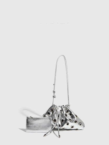 Hollow Rivet Designer Shoulder Bag Designer Luxury Bags Women 2025 Drawstring Bucket Bags High Quality Handbags Mini Purses Chic