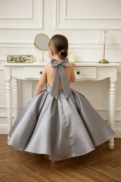 Satin Flower Girl Dress Mini Bridal Wedding Dress Kids Ball Gown 1st Communion Frock Pageant Gown Vestidos De Noiva Customized