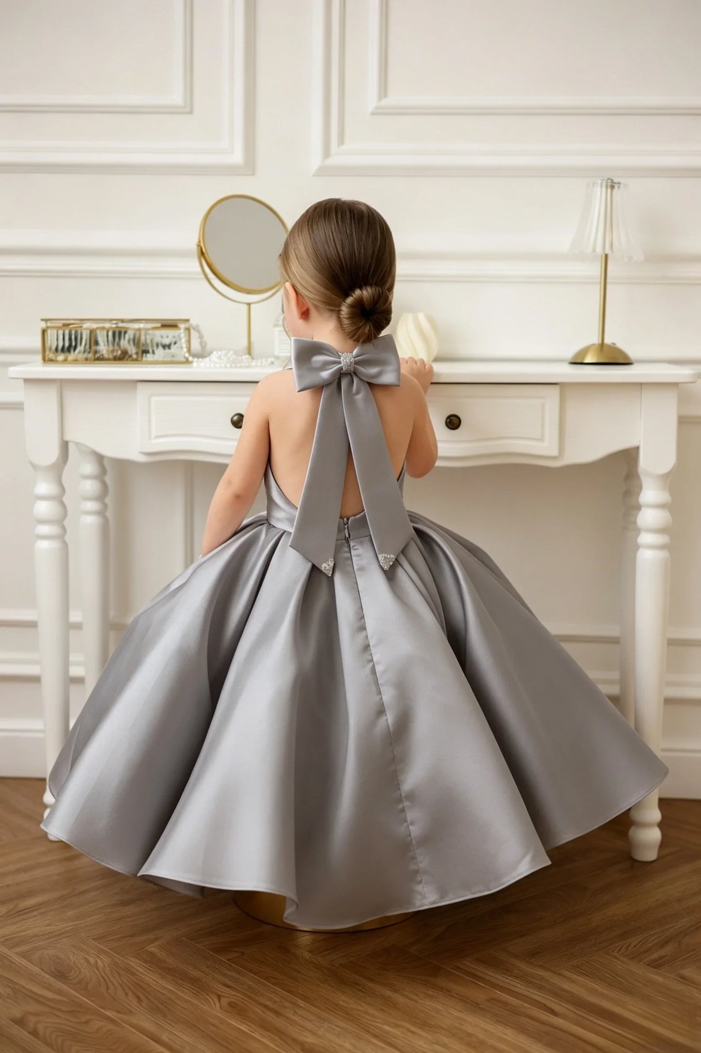 Satin Flower Girl Dress Mini Bridal Wedding Dress Kids Ball Gown 1st Communion Frock Pageant Gown Vestidos De Noiva Customized