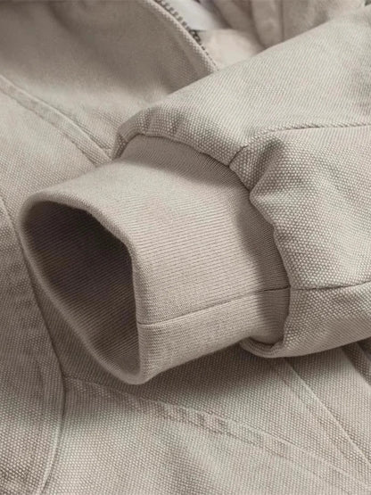 Autumn Winter Short Thickened Warm Oversized Canvas Washed Padded Jacket with Faux Fur Inside Loose Casual Hoodie